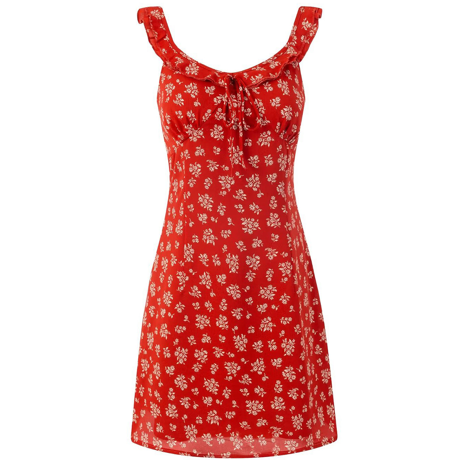 Floral Slimming Short Red Spaghetti Strap Dress - 2025 Summer French Vacation Style for Women, Perfect for Y2K and 90s Fashion Fans