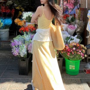 Floral Spaghetti Strap Long Dress with Low Neck and Bow Tie - Women's Gentle Summer Dress, Perfect for Y2K and Bohemian Styles