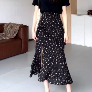 Floral Spliced Two-Piece Dress for Women - Plus Size Slimming Cover-Up, Summer Split Design, Trendy Y2K Style