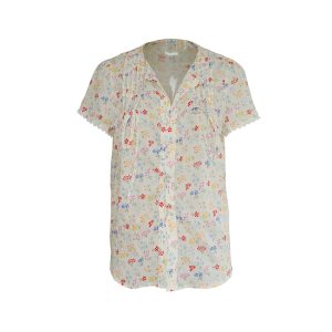 Floral Star Dots Shoulder Cross Strap Short Sleeve Shirt Women's Summer Loose Doll Top - Vintage 90s Style Fashion