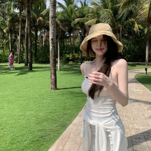 Floral Three-Piece Set for Women - Summer Slimming Camisole, Cardigan, and Dress - Y2K Style, Young Girl's Poetry Design