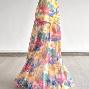 Floral Tulle Midi Skirt for Women - Draped Pleated Fishtail Design, Monet Flower Pavilion Inspired, Perfect for Holidays and Special Occasions
