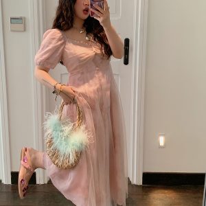 Floral V-Neck Dress for Women, Thin Gauze, Waist-Cinched, Summer 2025, Unique French Style, Elegant Floral Print, Fashion Trend