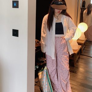 Floral Wide-Leg Pants for Women - 2025 Summer Loose Fit Plus Size Slimming Style - Trendy Y2K Fashion