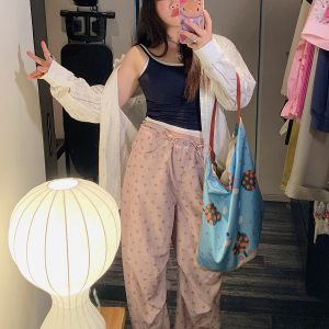 Floral Wide-Leg Pants for Women - 2025 Summer Loose Fit Plus Size Slimming Style - Trendy Y2K Fashion