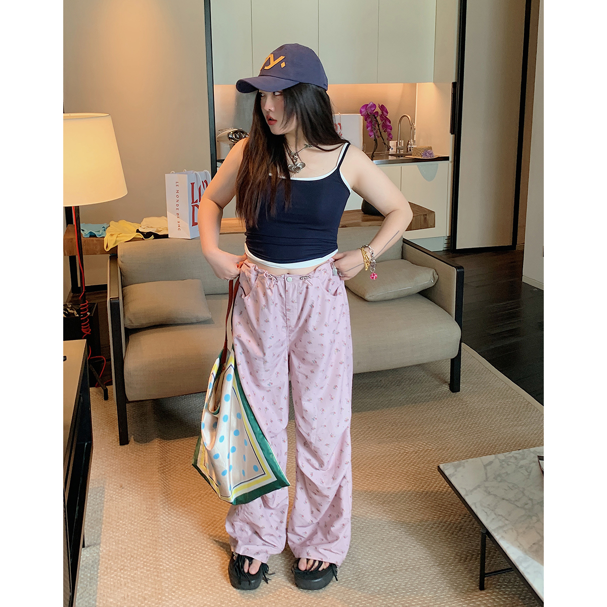 Floral Wide-Leg Pants for Women - 2025 Summer Loose Fit Plus Size Slimming Style - Trendy Y2K Fashion