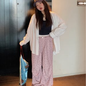 Floral Wide-Leg Pants for Women - 2025 Summer Loose Fit Plus Size Slimming Style - Trendy Y2K Fashion