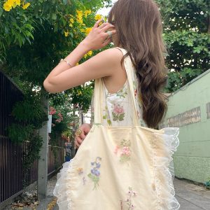 Flower Butterfly Lace Pearl Shimmering Crossbody Bag - Women's Vintage Summer Large Capacity Shoulder Bag