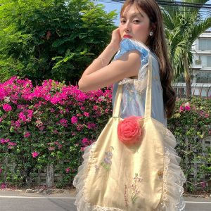 Flower Butterfly Lace Pearl Shimmering Crossbody Bag - Women's Vintage Summer Large Capacity Shoulder Bag