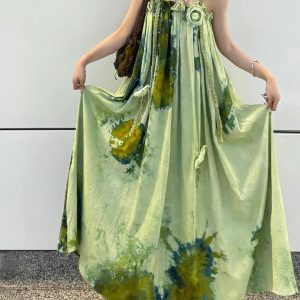 Forest Fairy Watercolor Gradient Printed Vest Dress with 3D Flower Woven Straps - Boho Vacation Style, Summer Fashion