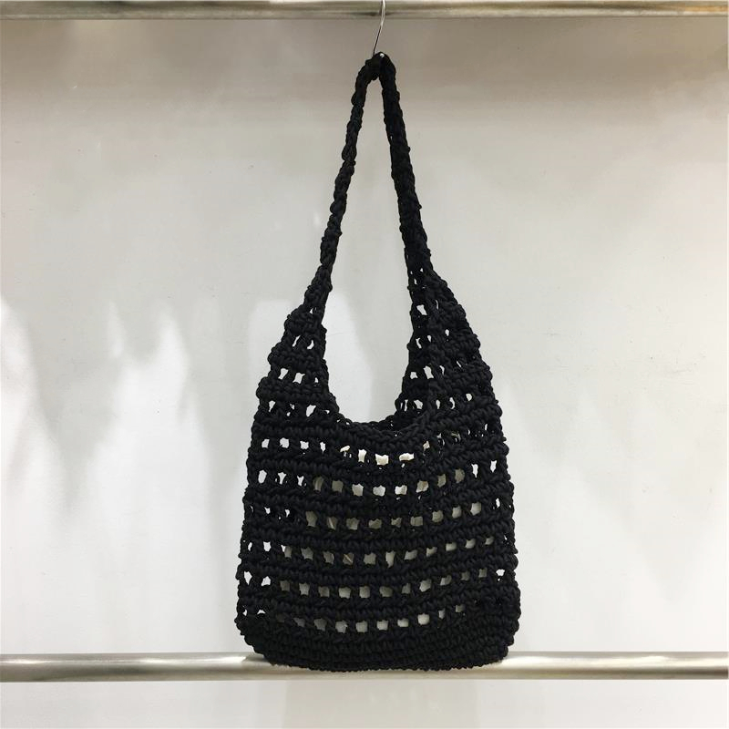 Forest Style Summer Hollow Mesh Tote Bag - Large Capacity Woven Shoulder Bag for Outdoor Adventures