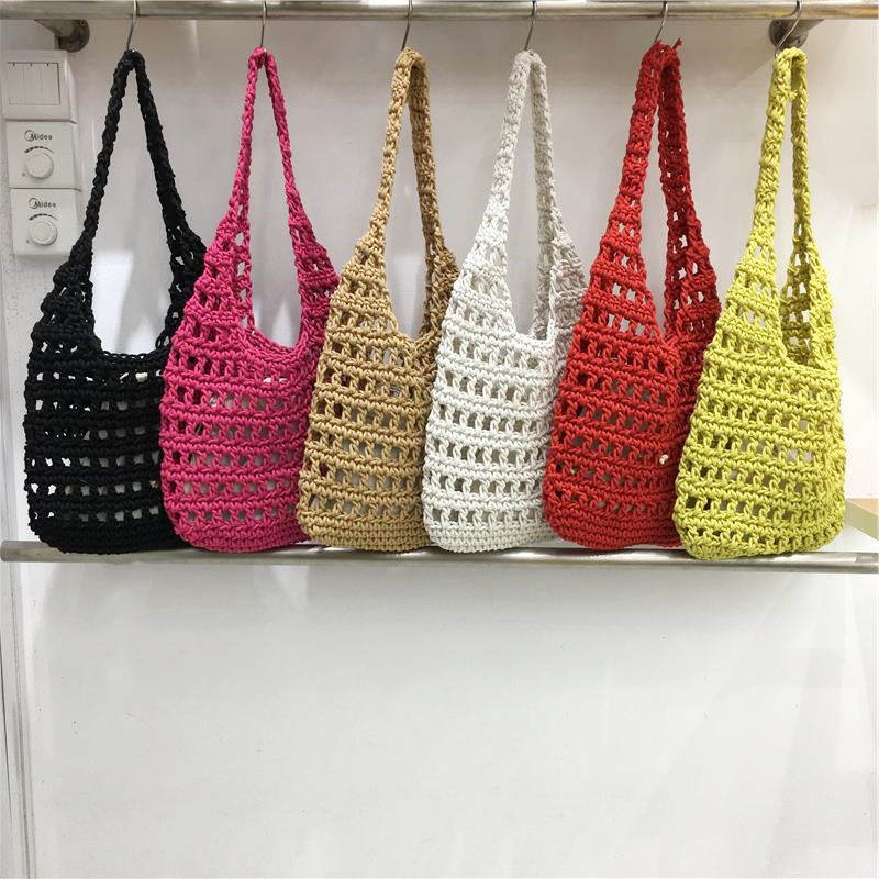 Forest Style Summer Hollow Mesh Tote Bag - Large Capacity Woven Shoulder Bag for Outdoor Adventures