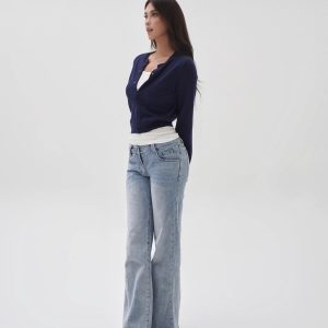 Four-Color Wool Silk Slim-Fit Short Cardigan Sweater - Chic Layering Piece for 90s Inspired Style