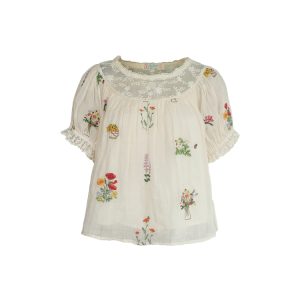 Fragrant Grass Flower Embroidered Shirt Dress for Women - Retro Ramie Summer Dress with Loose Puff Sleeves