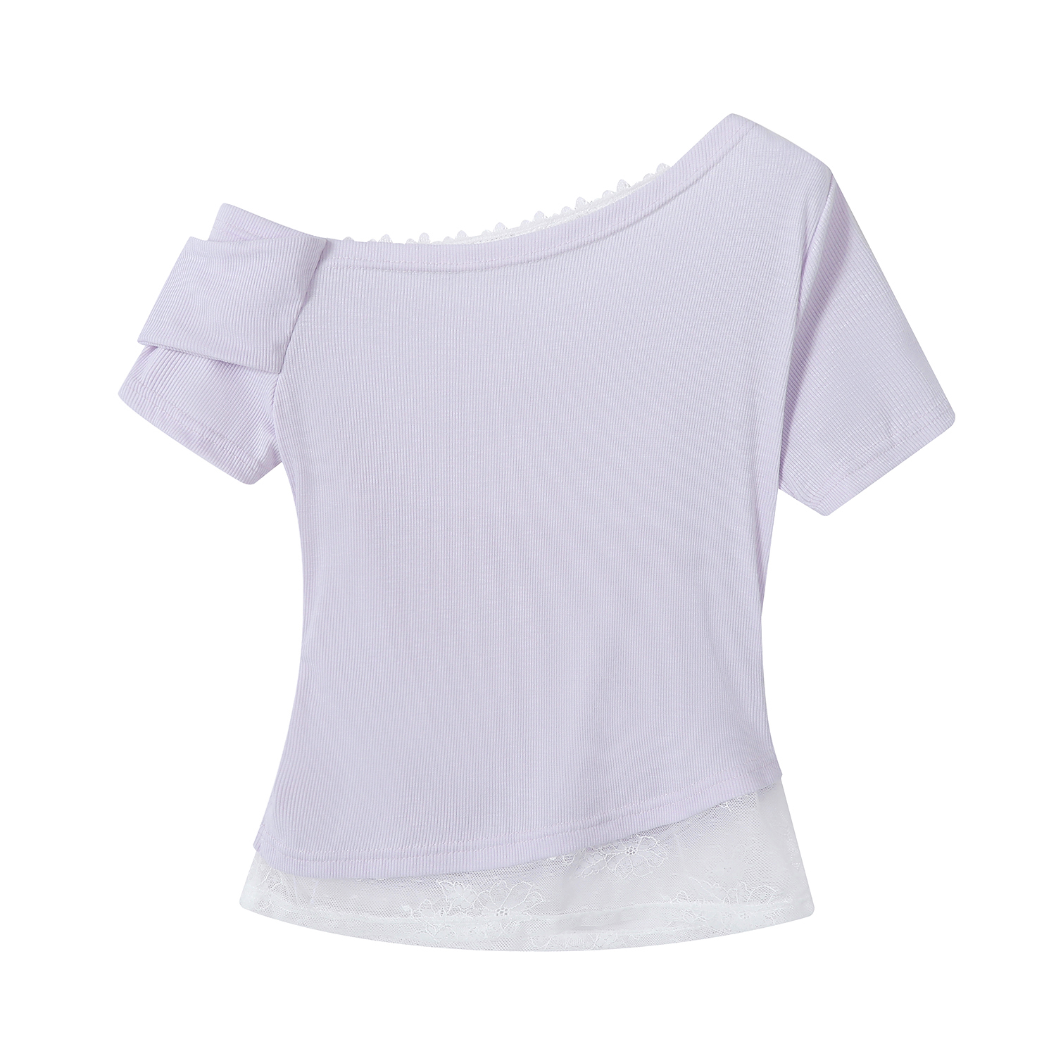 Fragrant Taro Purple Women's Summer Short Sleeve Top with Lace Trim - Irregular Waist Faux Two-Piece T-Shirt, Y2K Style