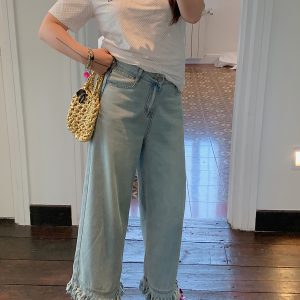 Frayed Denim Cropped Pants for Women – Plus Size Slimming Loose Wide Leg Summer 2025 Fashion