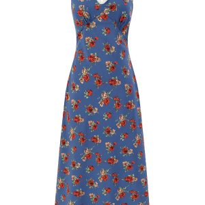 French Blue Floral V-Neck Long Dress for Women - Summer 2025 Vacation Style, Elegant and Chic Fashion for Every Occasion