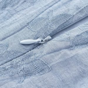 French Blue Ombre Jacquard Ruffled Sleeve Dress for Women - 2025 Summer Vacation Style