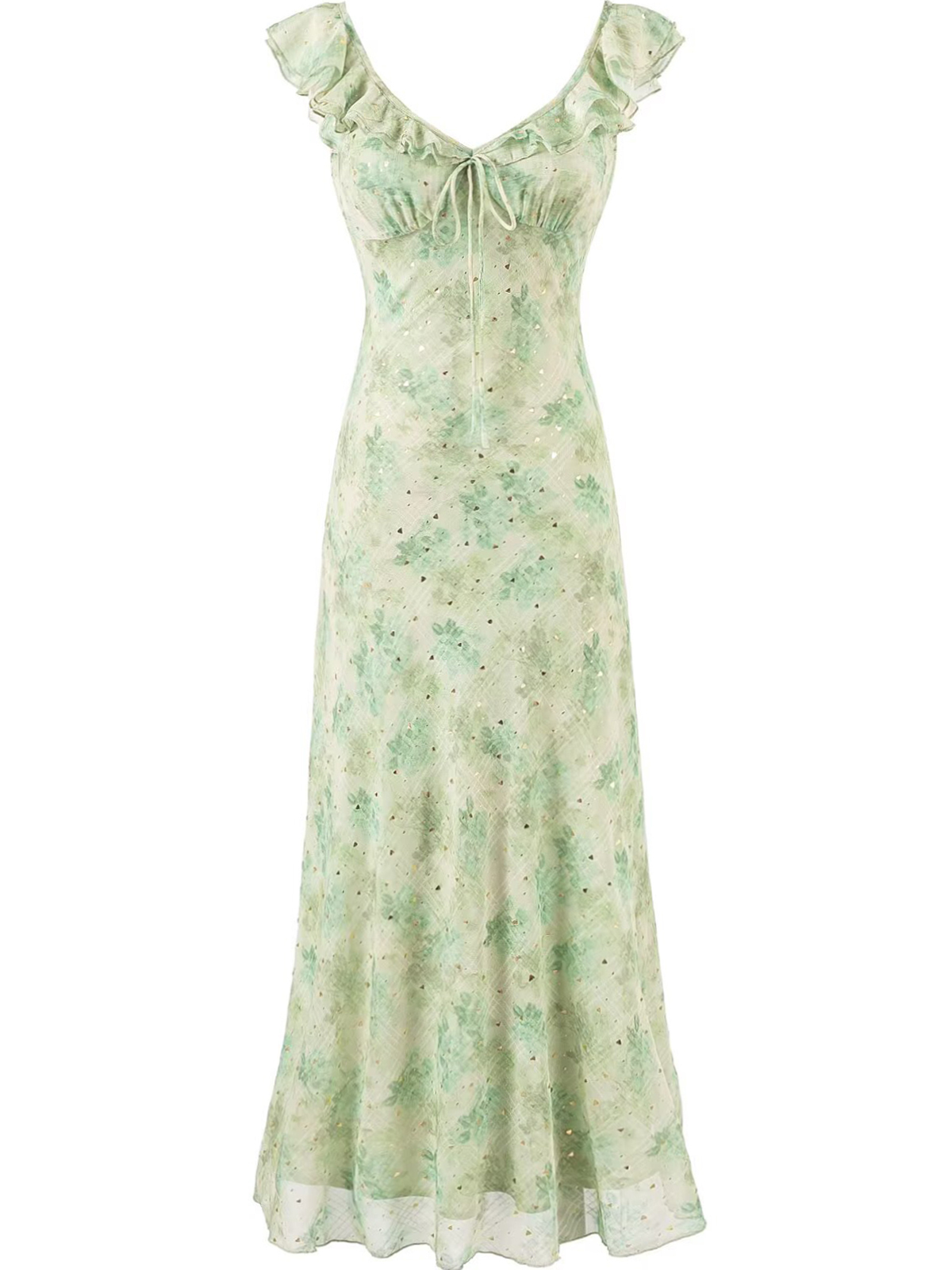 French Green Gradient V-Neck Dress for Women - Summer 2025 Long Vacation Style Dress, Trendy and Stylish French Green Gradient V-Neck Dress for Women - Summer 2025 Long Vacation Style Dress, Trendy and Stylish