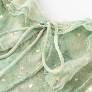 French Green Gradient V-Neck Dress for Women - Summer 2025 Long Vacation Style Dress, Trendy and Stylish