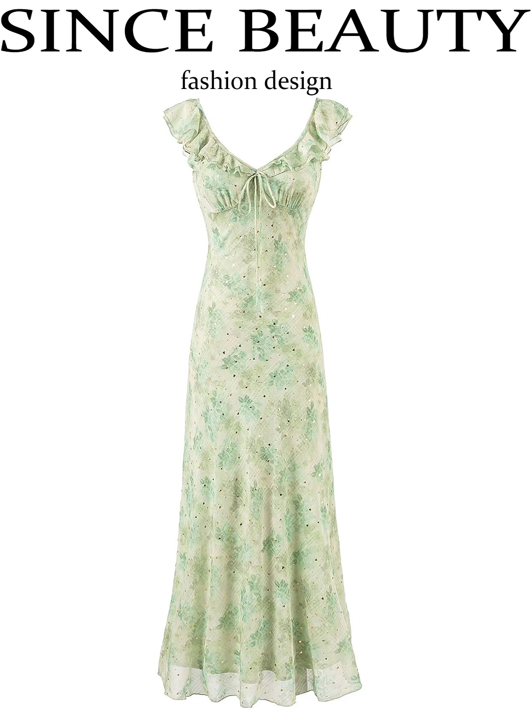 French Green Gradient V-Neck Dress for Women - Summer 2025 Long Vacation Style Dress, Trendy and Stylish French Green Gradient V-Neck Dress for Women - Summer 2025 Long Vacation Style Dress, Trendy and Stylish