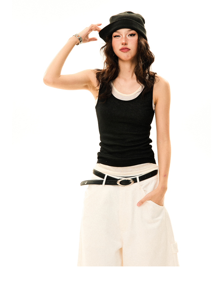 French Layered Faux Two-Piece Camisole for Women – Slim Fit Summer Outerwear, Flattering Short Top, Chic Layered Style French Layered Faux Two-Piece Camisole for Women – Slim Fit Summer Outerwear, Flattering Short Top, Chic Layered Style