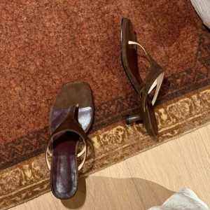 French Minimalist Sheepskin Thong Sandals for Women - Thin Heels, Versatile One-Strap Slide Flip-Flops