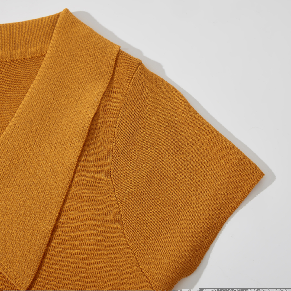 French Pumpkin Color Ice Silk Knitted Short Sleeve T-Shirt for Women, Unique Summer Cardigan Top with Flying Sleeves French Pumpkin Color Ice Silk Knitted Short Sleeve T-Shirt for Women, Unique Summer Cardigan Top with Flying Sleeves