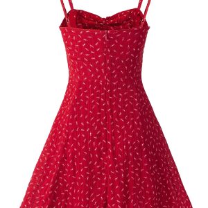 French Red Floral Mini Dress for Petite Women - Summer 2025 Vacation Style