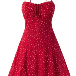 French Red Floral Mini Dress for Petite Women - Summer 2025 Vacation Style