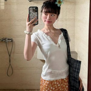 French Style Artistic Floral Half Skirt - Sweet Little Pumpkin Slimming H-Line White T-Shirt - Trendy Y2K Fashion