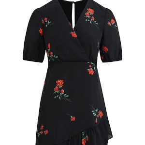French Style Black Short Dress for Women - 2025 Summer Vacation Look, Inspired by Yang Caiyu, Trendy and Chic