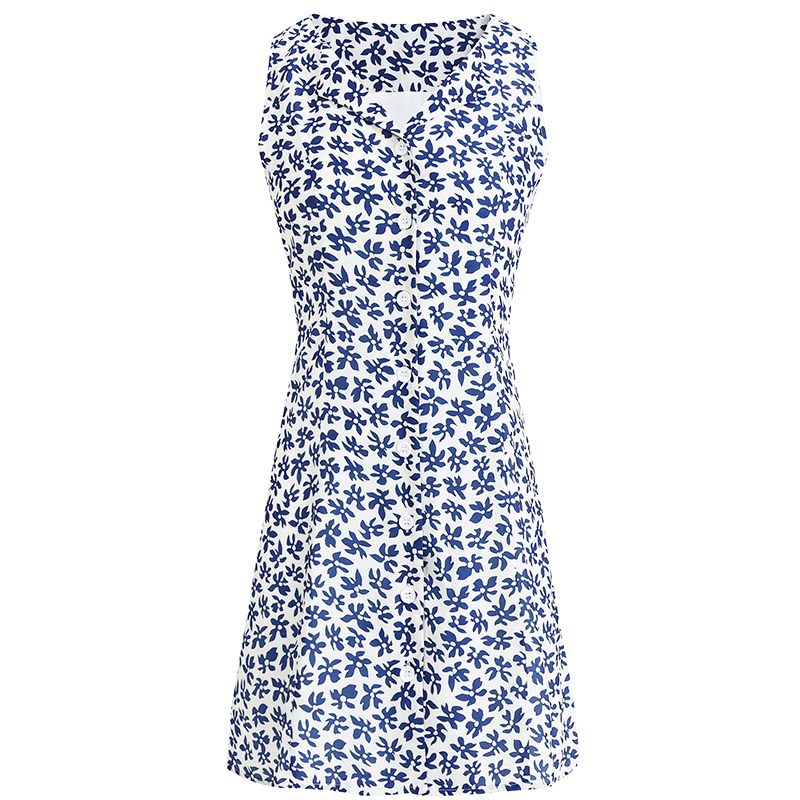 French-Style Blue Vacation Short Dress for Women - 2025 Summer Collection, Petite Fit, Effortless Elegance