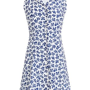 French-Style Blue Vacation Short Dress for Women - 2025 Summer Collection, Petite Fit, Effortless Elegance