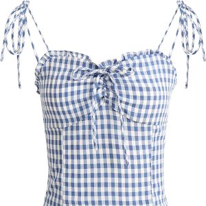 French-Style Checkered Backless Camisole with Bow - Slim Fit Women's Top for a Chic Summer Look