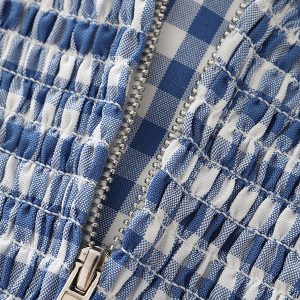 French-Style Checkered Backless Camisole with Bow - Slim Fit Women's Top for a Chic Summer Look