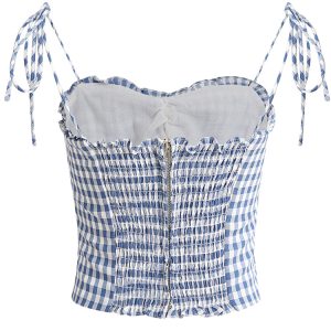 French-Style Checkered Backless Camisole with Bow - Slim Fit Women's Top for a Chic Summer Look