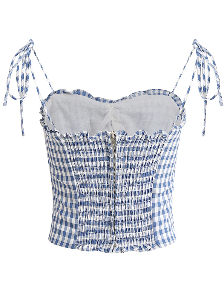 French-Style Checkered Backless Camisole with Bow - Slim Fit Women's Top for a Chic Summer Look French-Style Checkered Backless Camisole with Bow - Slim Fit Women's Top for a Chic Summer Look