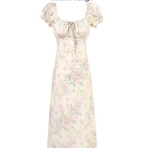 French-Style Embroidered Floral Dress for Women, High-End Quality Long Summer Dress 2025, Elegant Vintage Vibes