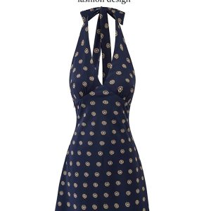 French-Style Floral Halter Backless Dress for Women - Retro 2025 Summer Vacation Fashion