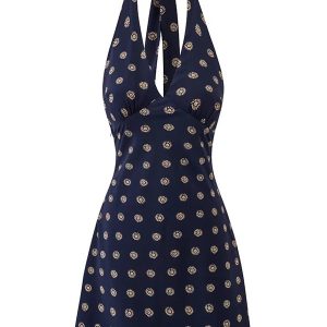 French-Style Floral Halter Backless Dress for Women - Retro 2025 Summer Vacation Fashion