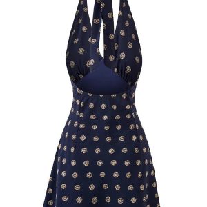 French-Style Floral Halter Backless Dress for Women - Retro 2025 Summer Vacation Fashion