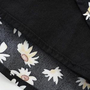 French Style Floral Spaghetti Strap Black Dress with Daisy Print - 2025 Summer Women's Vacation Dress