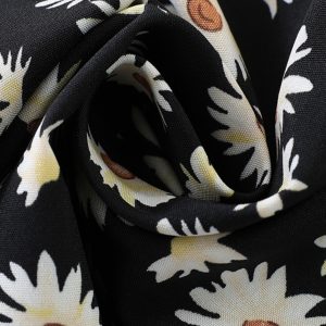 French Style Floral Spaghetti Strap Black Dress with Daisy Print - 2025 Summer Women's Vacation Dress