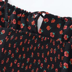 French Style Floral Spaghetti Strap Black Maxi Dress - Slim Fit Vacation Dress for Summer 2025, Perfect for 90s and Y2K Fashion