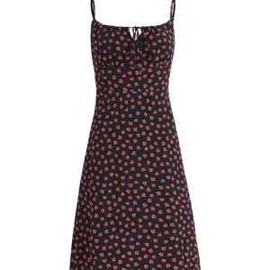 French Style Floral Spaghetti Strap Black Maxi Dress - Slim Fit Vacation Dress for Summer 2025, Perfect for 90s and Y2K Fashion