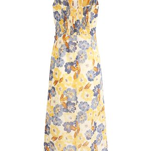 French-Style Floral Women's Dress - High-End Yellow Summer Dress for 2025 Vacation - Trendy and Elegant Fashion