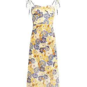 French-Style Floral Women's Dress - High-End Yellow Summer Dress for 2025 Vacation - Trendy and Elegant Fashion