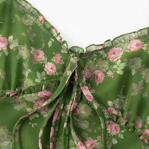 French Style Green Floral Long Spaghetti Strap Dress for Women - Summer 2025 Vacation Fashion