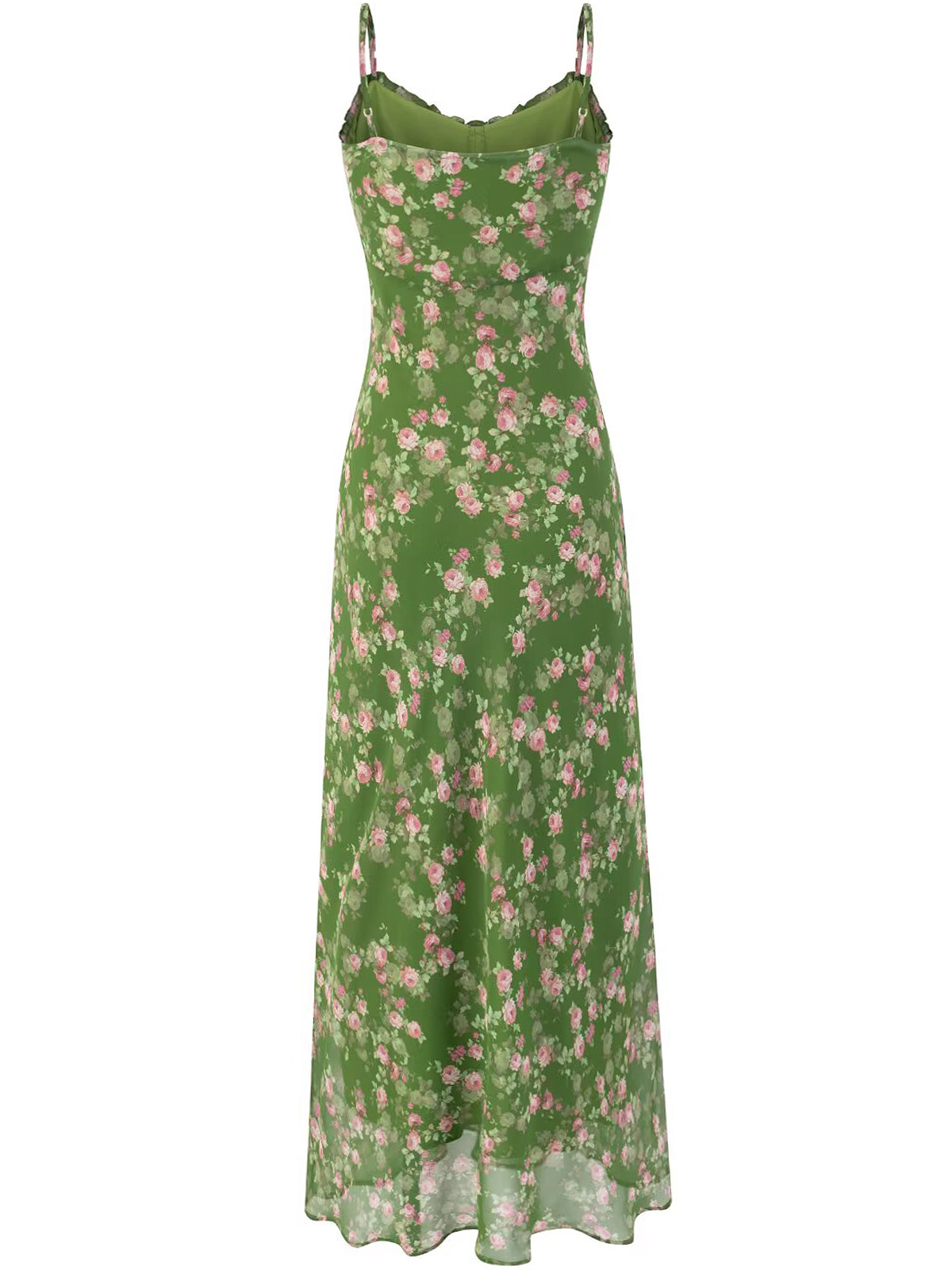 French Style Green Floral Long Spaghetti Strap Dress for Women - Summer 2025 Vacation Fashion French Style Green Floral Long Spaghetti Strap Dress for Women - Summer 2025 Vacation Fashion